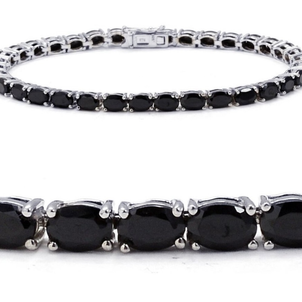 Rare Thai Black Spinel Sterling Silver Bracelet 8” BBJ